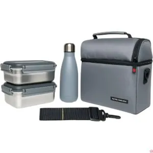 Sac à Repas Isotherme 8 Pièces avec Boîtes en Inox et Bouteille