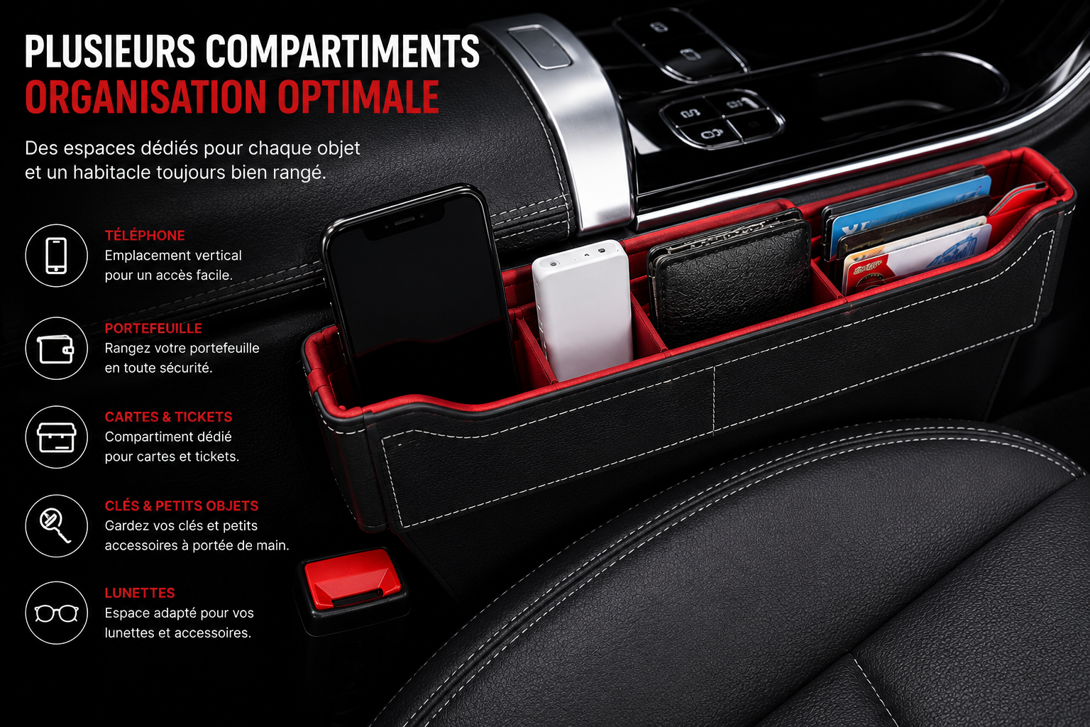 Rangement multifonction voiture installé