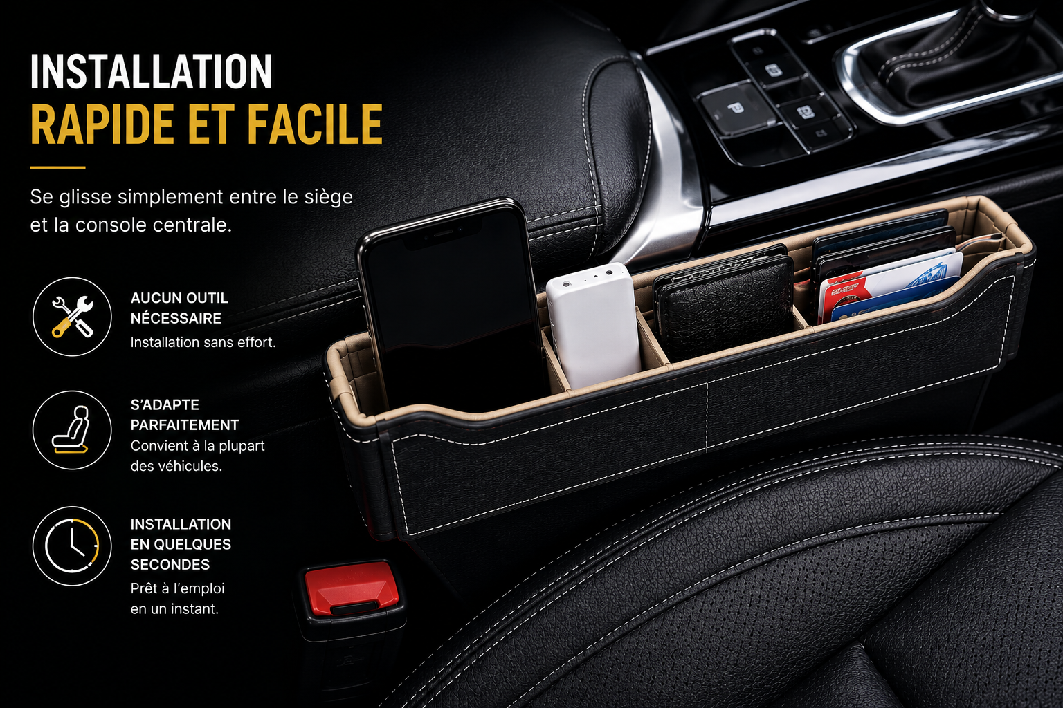 Utilisation organisateur siège voiture