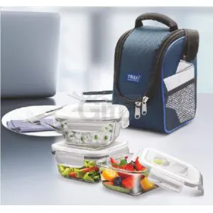 Treo Health First – Sac à Repas avec 3 Boîtes en Verre Borosilicate Étanches 300 ml